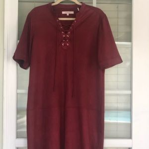 Faux Suede Wine Boho Lace up Dress Like NEW Dress